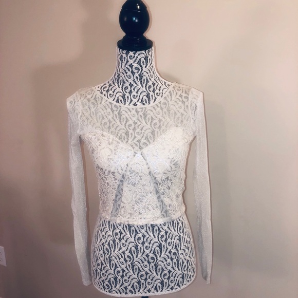 Urban outfitters mesh crop top metallic cream - Picture 1 of 2